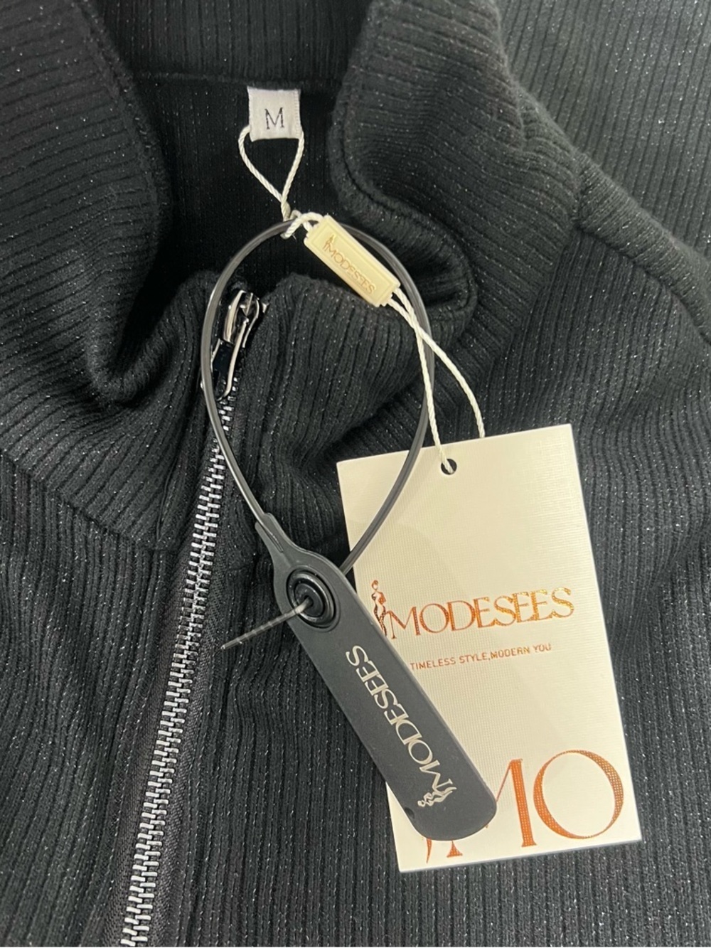 Modesees Elegant Knit Sparkling Zipper Front Jumpsuit - Picture 8 of 8